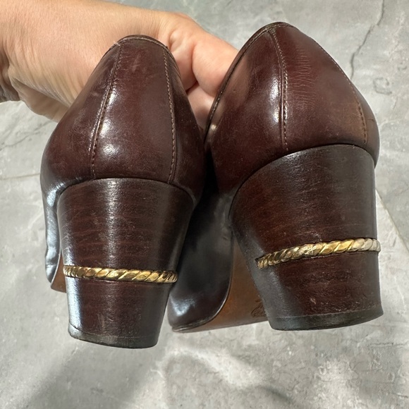 Gucci Vintage 70s Horsebit Pumps Heel Brown Leather 40 EU 9.5 US Preppy - Picture 7 of 9